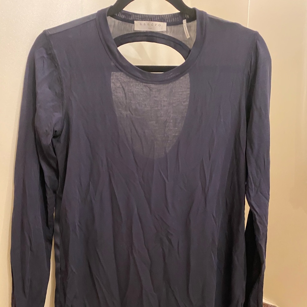 Sandro navy partial satin top